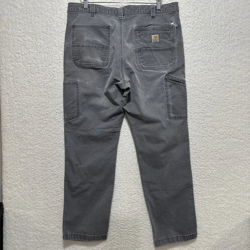 Carhartt Rugged Flex Men's 38 Gray Double Knee Relaxed Fit Carpenter Faded Pants